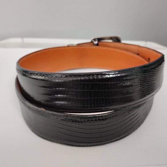 ❤️Rare GREG JENSEN CLINT ORMS STERLING BUCKLE  & LUCCHESE Teju Lizard Belt 31-35 - Picture 5 of 10